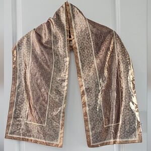 Oscar de la Renta Gold Brown Metallic shimmering scarf Italy made size 10×54"